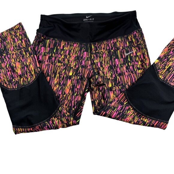 Nike Dri-Fit Multicolor Athletic Running Power Racer Crop Leggings - Small - Picture 1 of 11